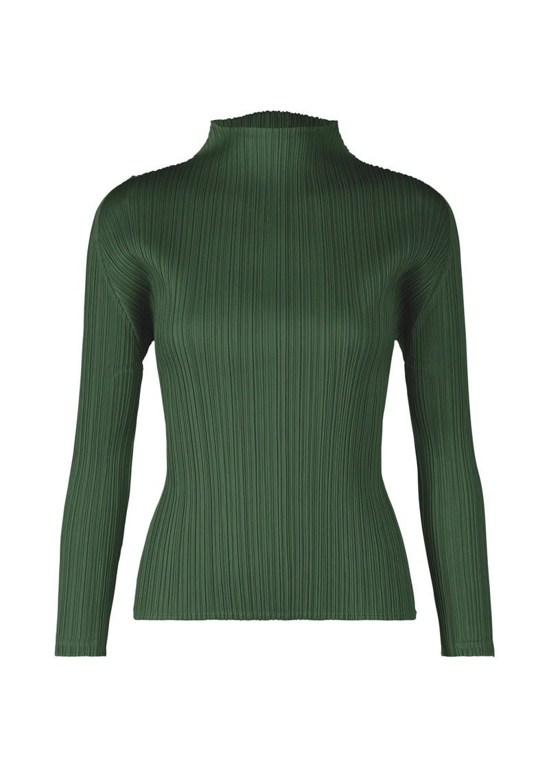 A product shot of the PLEATS PLEASE ISSEY MIYAKE MONTHLY COLORS OCTOBER top in deep green (68).