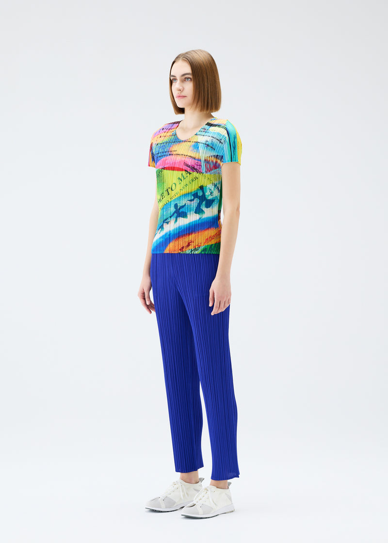 A model wears the PLEATS PLEASE ISSEY MIYAKE  VOYAGER top