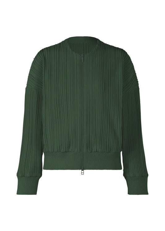 A product shot of the PLEATS PLEASE ISSEY MIYAKE CREPE KNIT jacket in deep green (68).