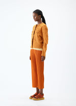 A model wears the PLEATS PLEASE ISSEY MIYAKE CRUSH PRESS jacket.