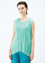 A model wears the PLEATS PLEASE ISSEY MIYAKE SHEER TWIST top.