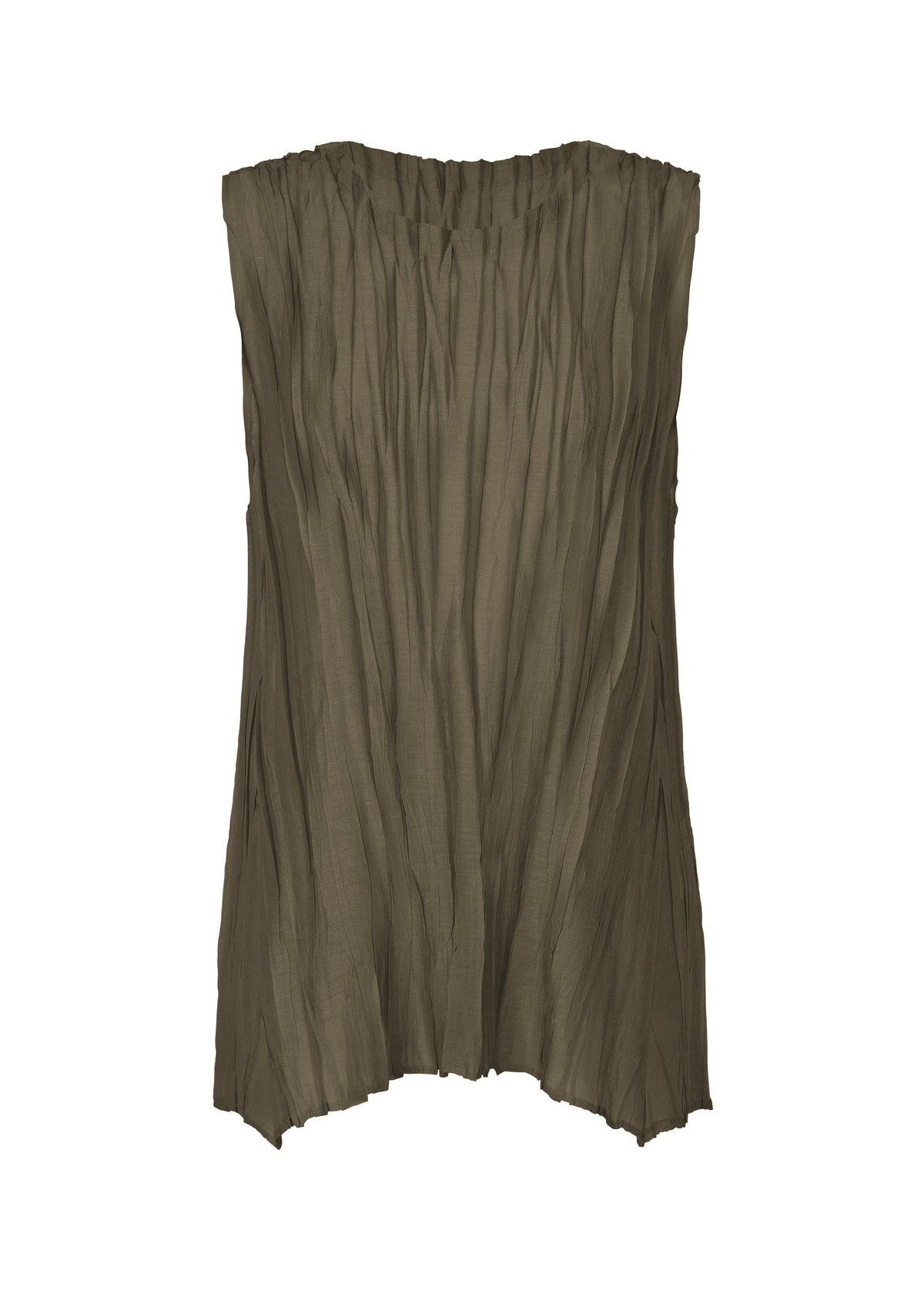 A product shot of the PLEATS PLEASE ISSEY MIYAKE SHEER TWIST top in brown (44).