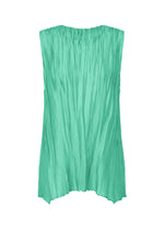 A product shot of the PLEATS PLEASE ISSEY MIYAKE SHEER TWIST top in turquoise green (61).