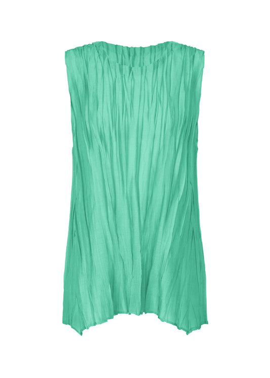 A product shot of the PLEATS PLEASE ISSEY MIYAKE SHEER TWIST top in turquoise green (61).