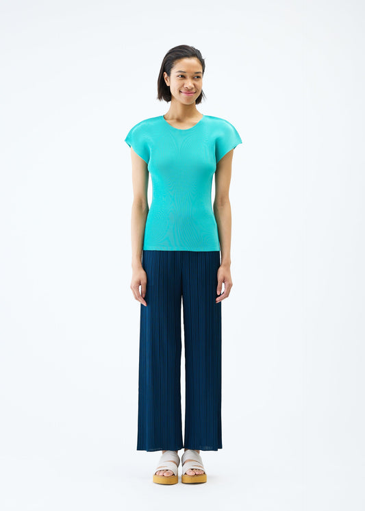 A model wears the PLEATS PLEASE ISSEY MIYAKE MIST APRIL top.
