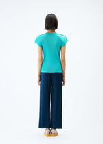 A model wears the PLEATS PLEASE ISSEY MIYAKE MIST APRIL top.