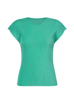 A product shot of the PLEATS PLEASE ISSEY MIYAKE MIST APRIL top in turquoise green (61).