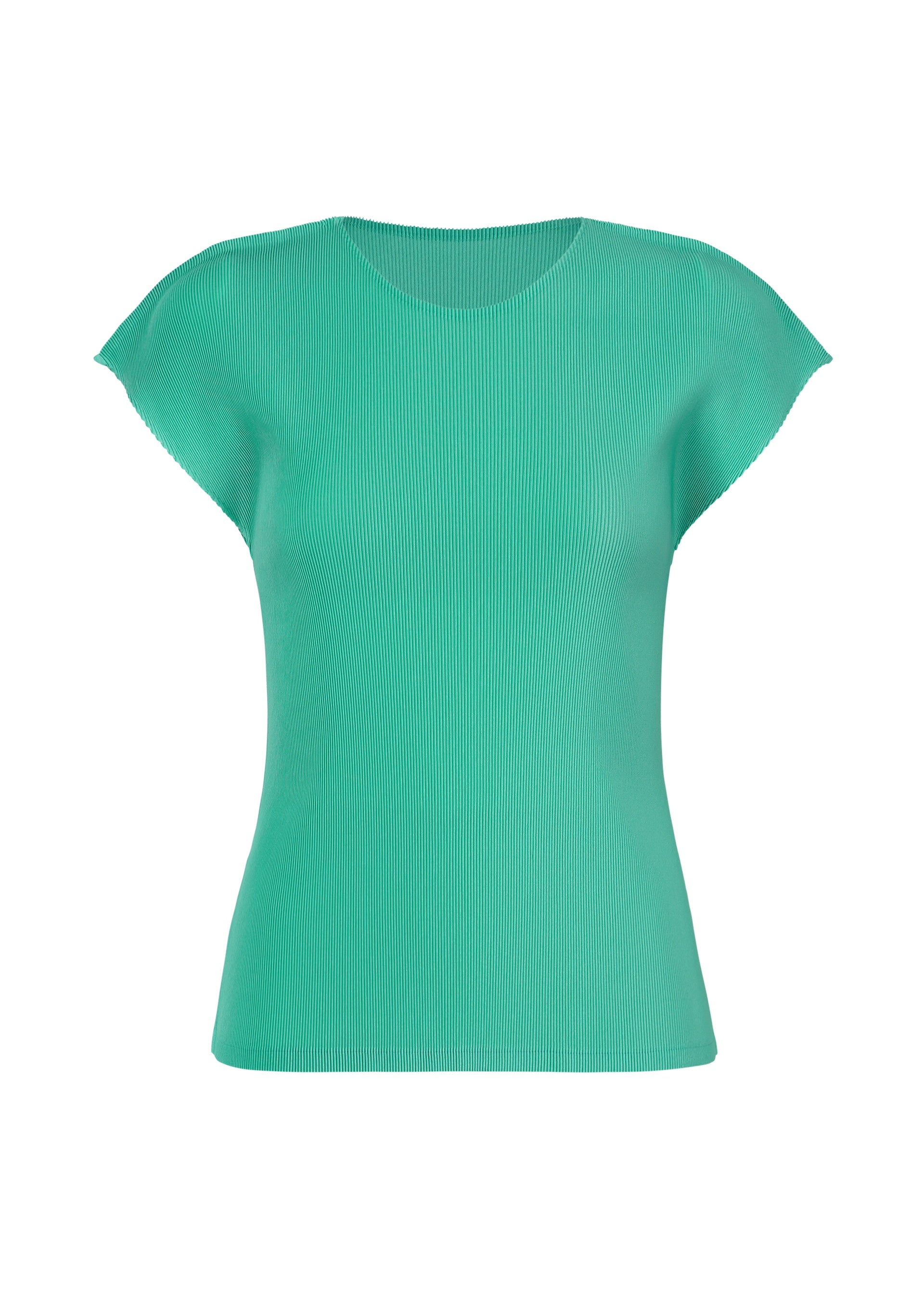 A product shot of the PLEATS PLEASE ISSEY MIYAKE MIST APRIL top in turquoise green (61).