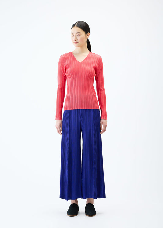 A model wears the PLEATS PLEASE ISSEY MIYAKE RIB PLEATS JANUARY top.