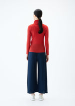 A model wears the PLEATS PLEASE ISSEY MIYAKE RIB PLEATS FEBRUARY top.