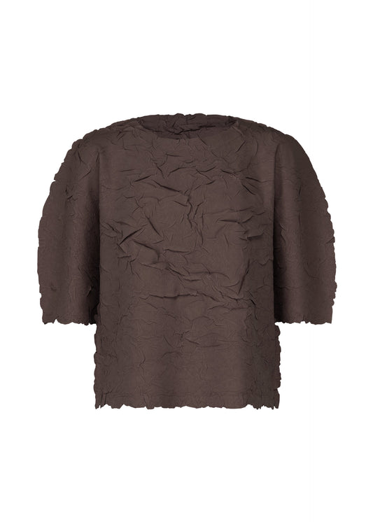 A product shot of the PLEATS PLEASE ISSEY MIYAKE CRUSH PRESS top in dark brown (45).