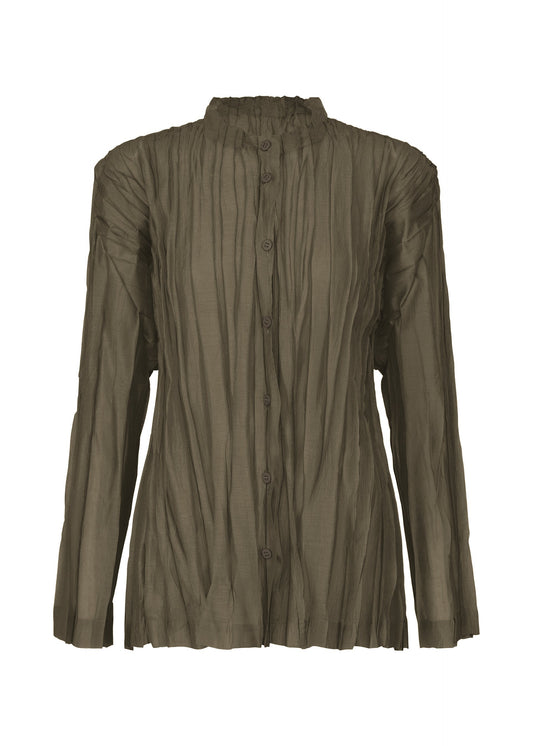 A product shot of the PLEATS PLEASE ISSEY MIYAKE SHEER TWIST cardigan in brown (44).