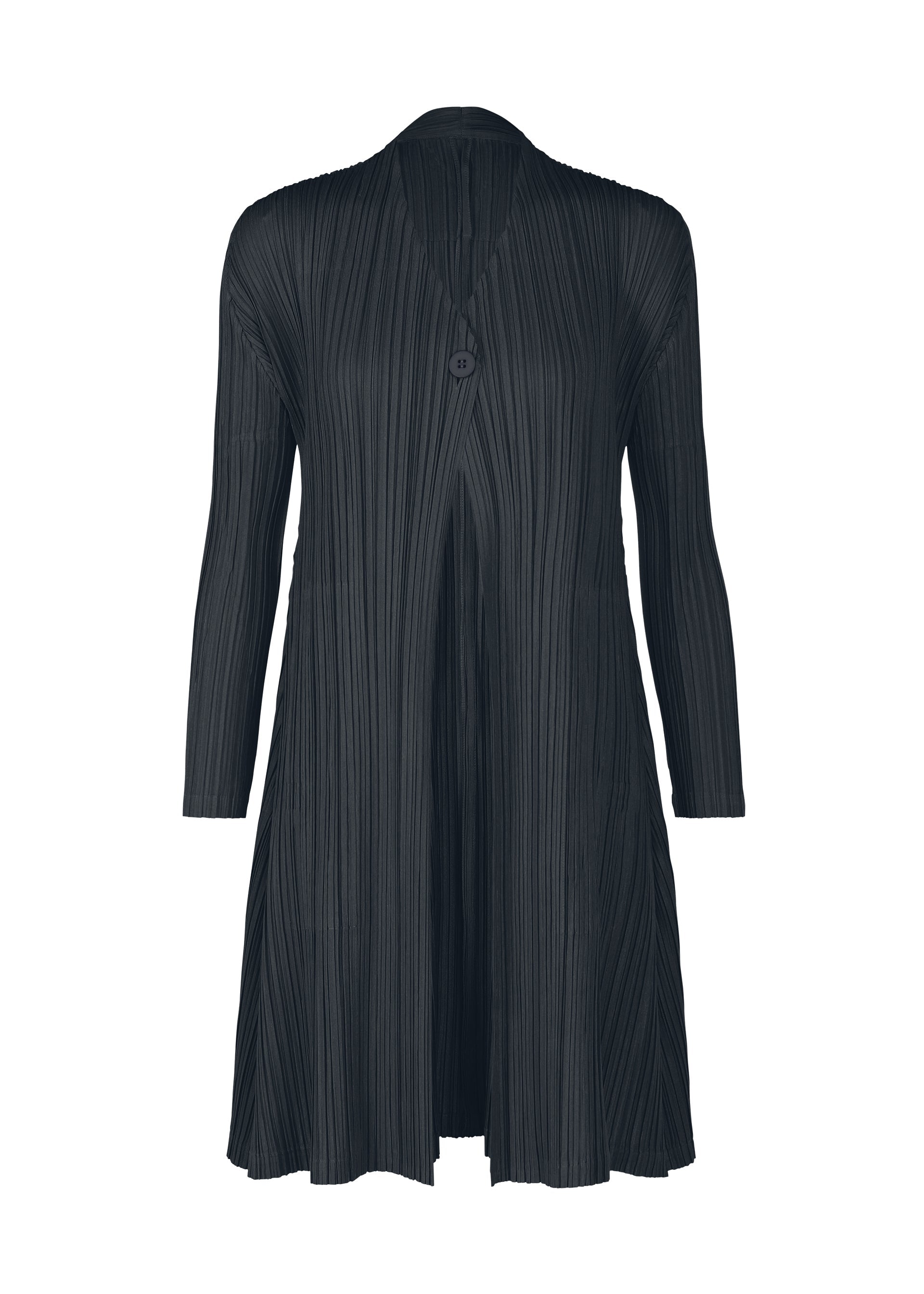 A product shot of the PLEATS PLEASE ISSEY MIYAKE MELLOW PLEATS coat in blue black (14).