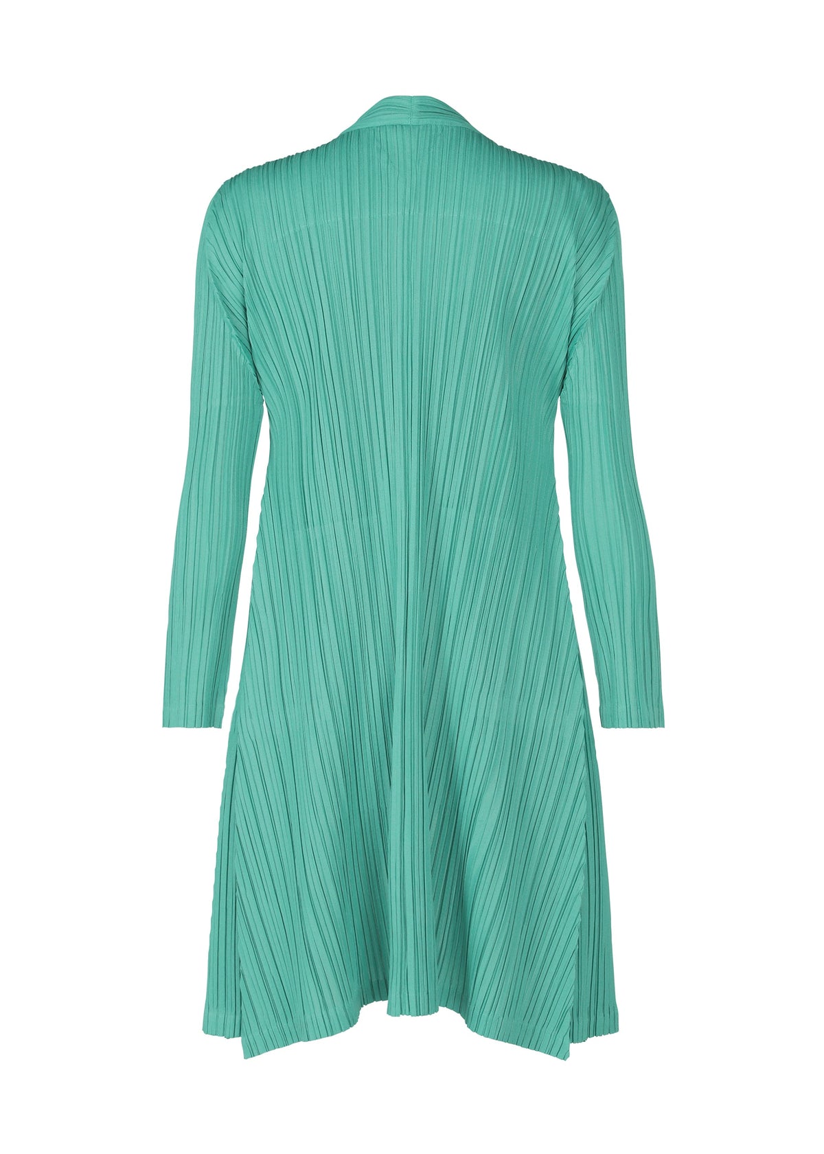 A detail shot of the PLEATS PLEASE ISSEY MIYAKE MELLOW PLEATS coat.