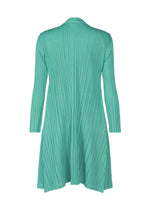 A detail shot of the PLEATS PLEASE ISSEY MIYAKE MELLOW PLEATS coat.