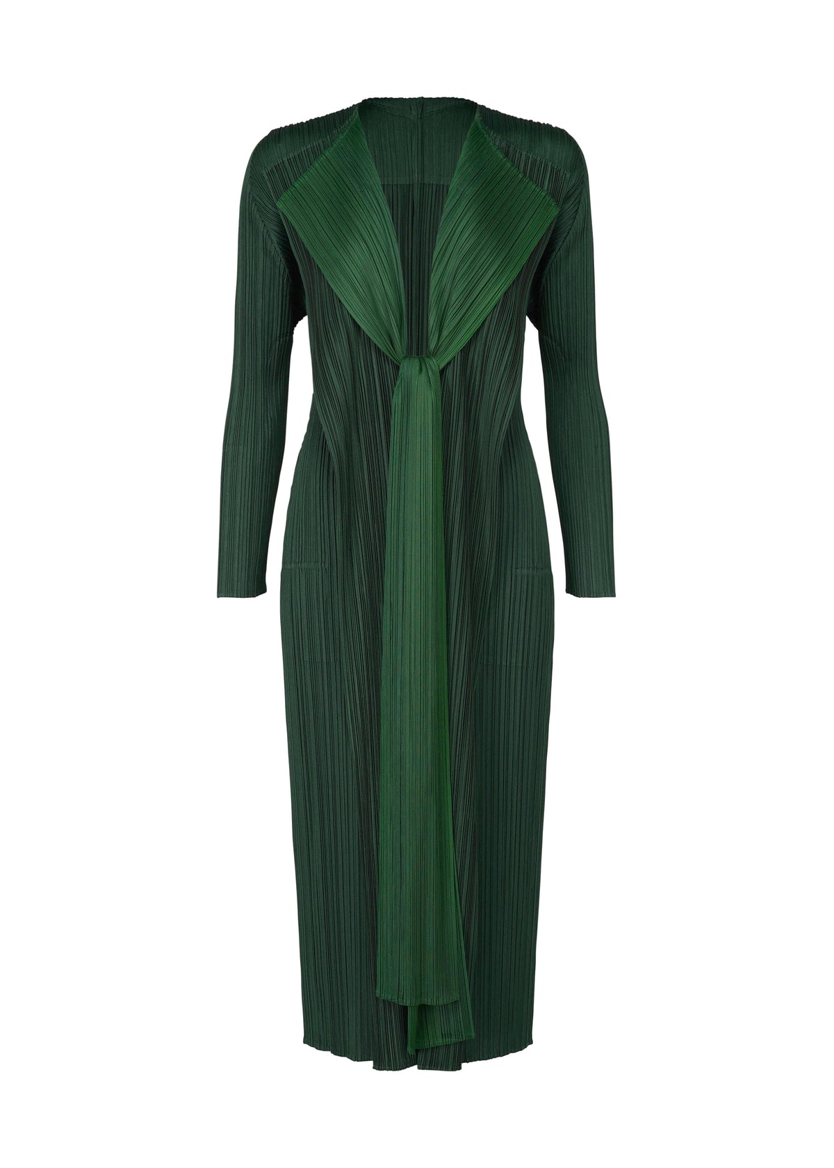 A product shot of the PLEATS PLEASE ISSEY MIYAKE MERRY BICOLOR coat in green (62).