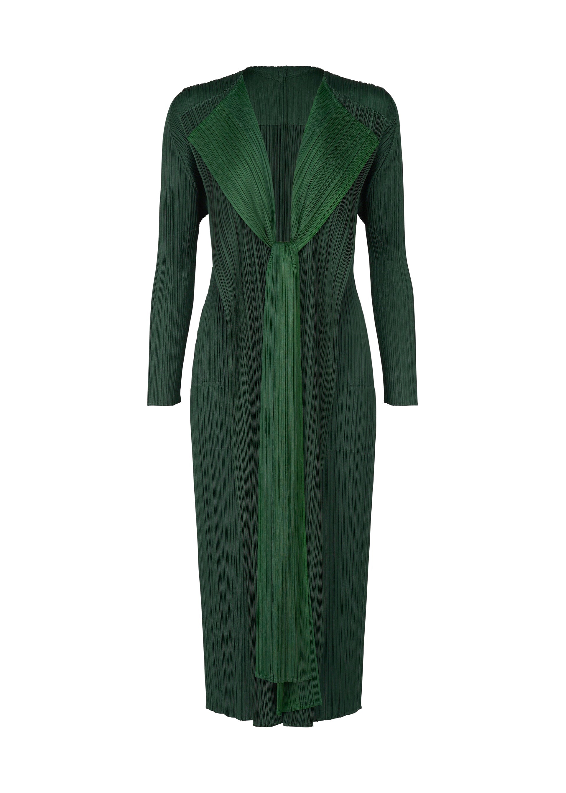 A product shot of the PLEATS PLEASE ISSEY MIYAKE MERRY BICOLOR coat in green (62).