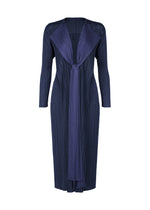 A product shot of the PLEATS PLEASE ISSEY MIYAKE MERRY BICOLOR coat in navy (75).
