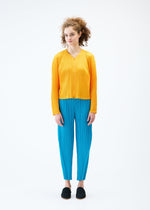 A model wears the PLEATS PLEASE ISSEY MIYAKE LANTERN jacket.