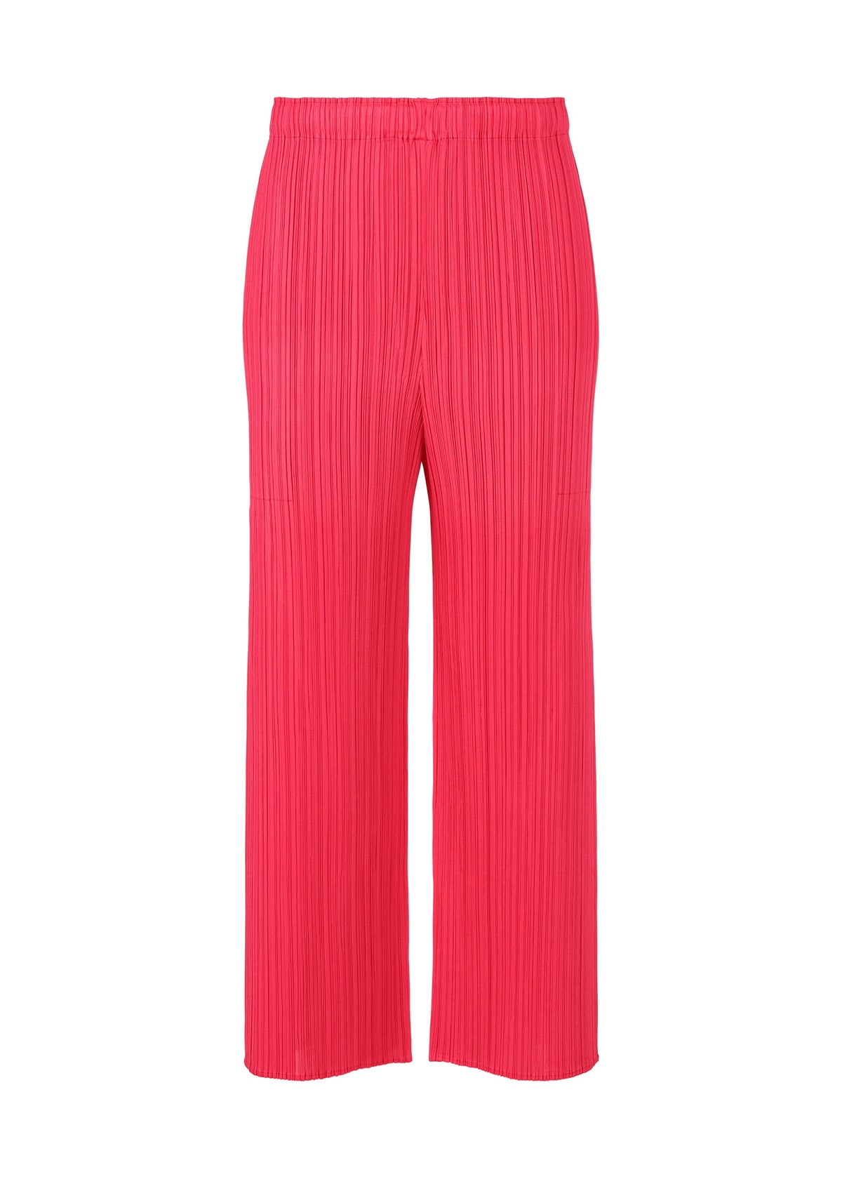 A product shot of the PLEATS PLEASE ISSEY MIYAKE MONTHLY COLORS MARCH trousers in bright pink (21).