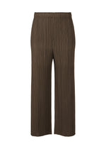 A product shot of the PLEATS PLEASE ISSEY MIYAKE MONTHLY COLORS MARCH trousers in dark brown (45).