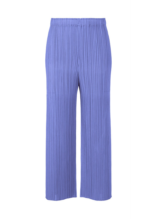 A product shot of the PLEATS PLEASE ISSEY MIYAKE MONTHLY COLORS MARCH trousers in steel blue (74).