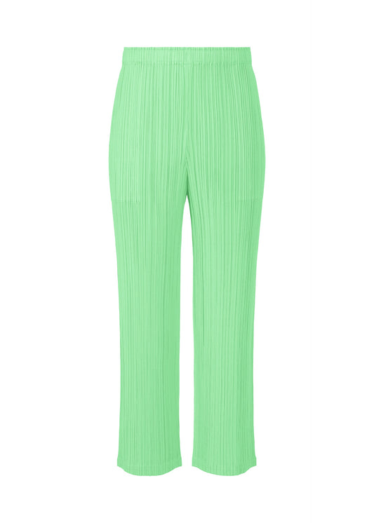 A product shot of the PLEATS PLEASE ISSEY MIYAKE MONTHLY COLORS MAY trousers in mint green (59).