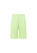 A product shot of the PLEATS PLEASE ISSEY MIYAKE MONTHLY COLORS : JUNE trousers in white green (5).