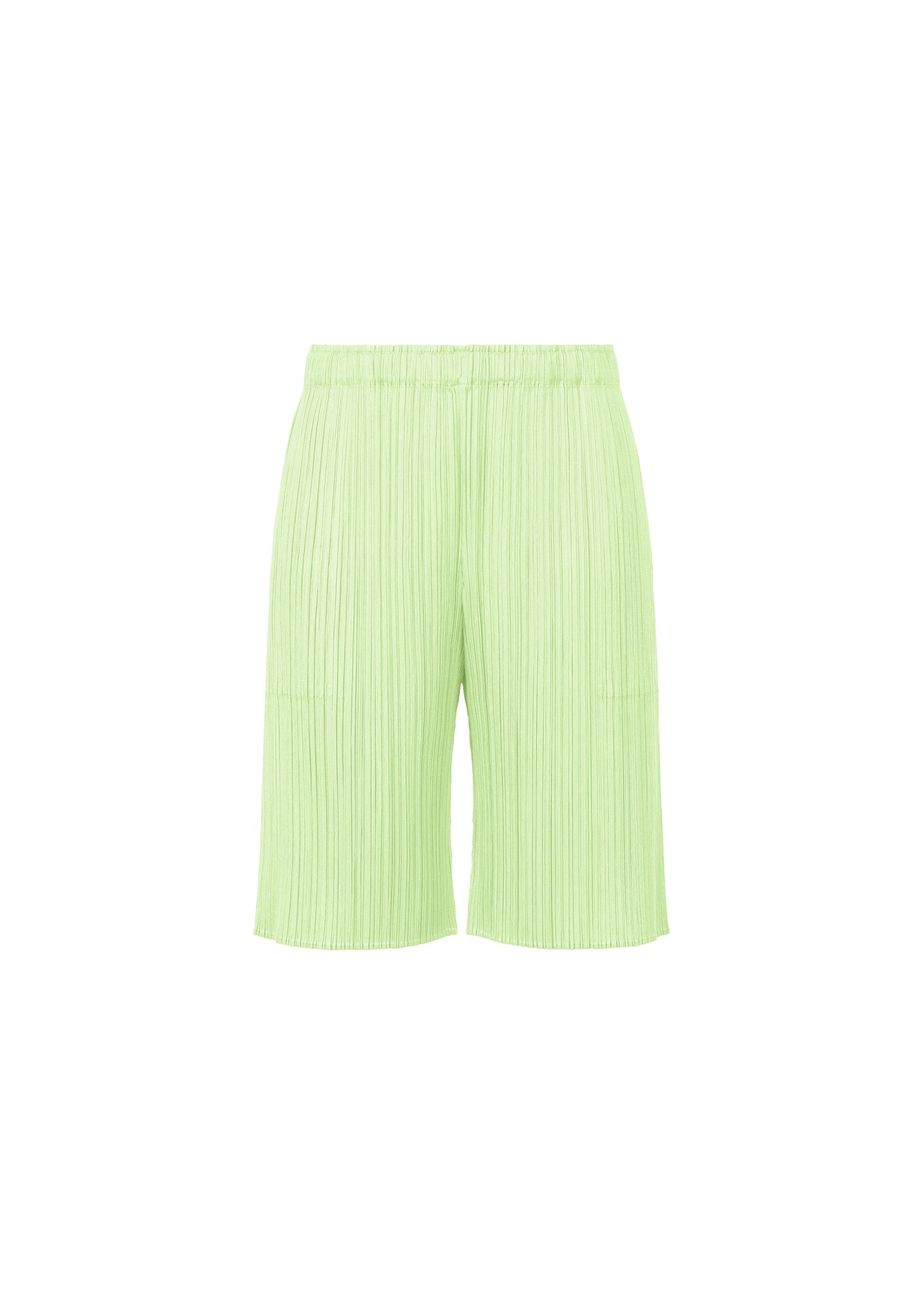 A product shot of the PLEATS PLEASE ISSEY MIYAKE MONTHLY COLORS : JUNE trousers in white green (5).
