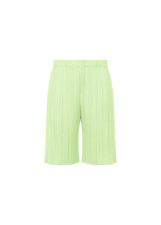 A product shot of the PLEATS PLEASE ISSEY MIYAKE MONTHLY COLORS : JUNE trousers in white green (5).