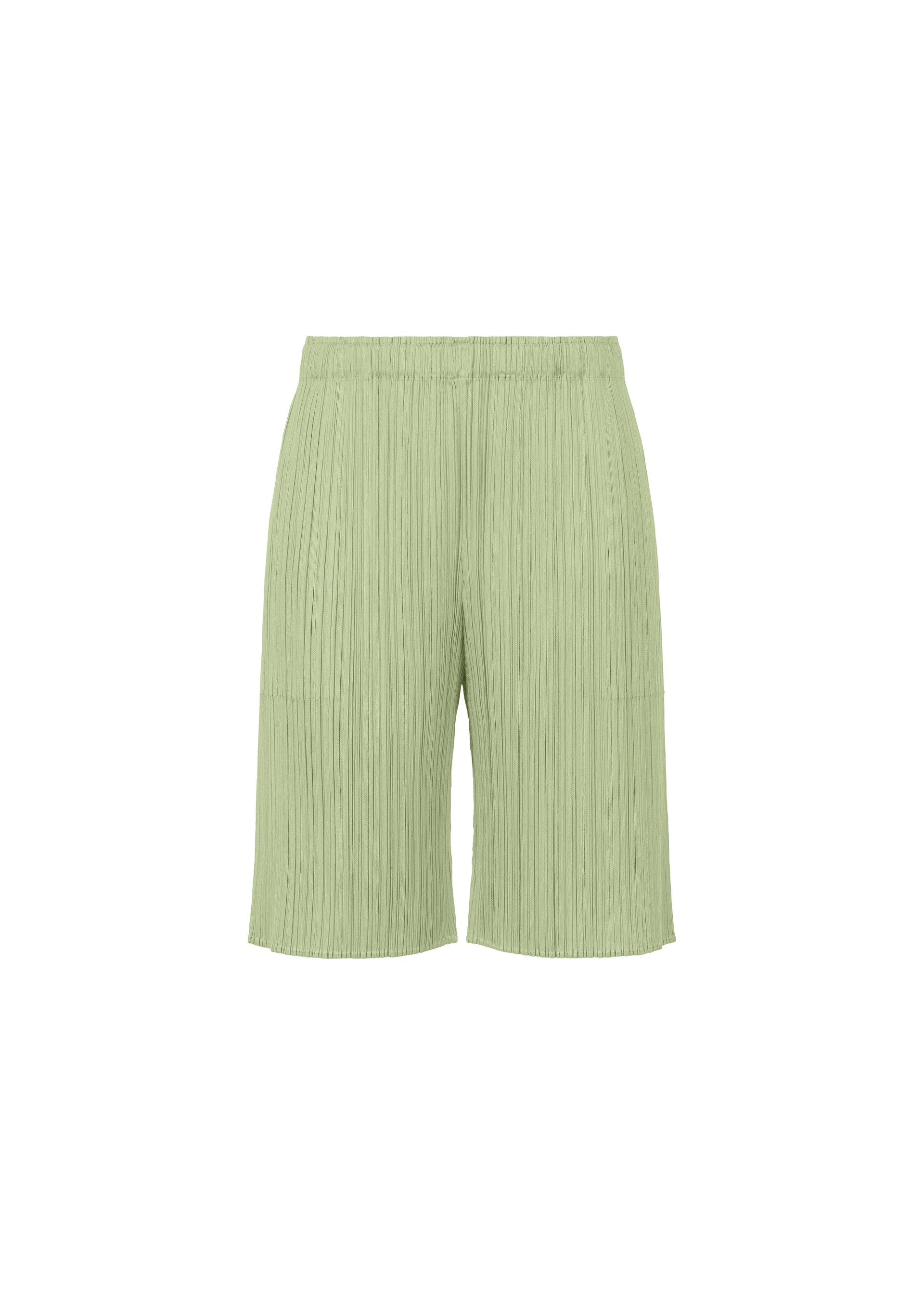 A product shot of the PLEATS PLEASE ISSEY MIYAKE MONTHLY COLORS : JUNE trousers in pastel green (58).