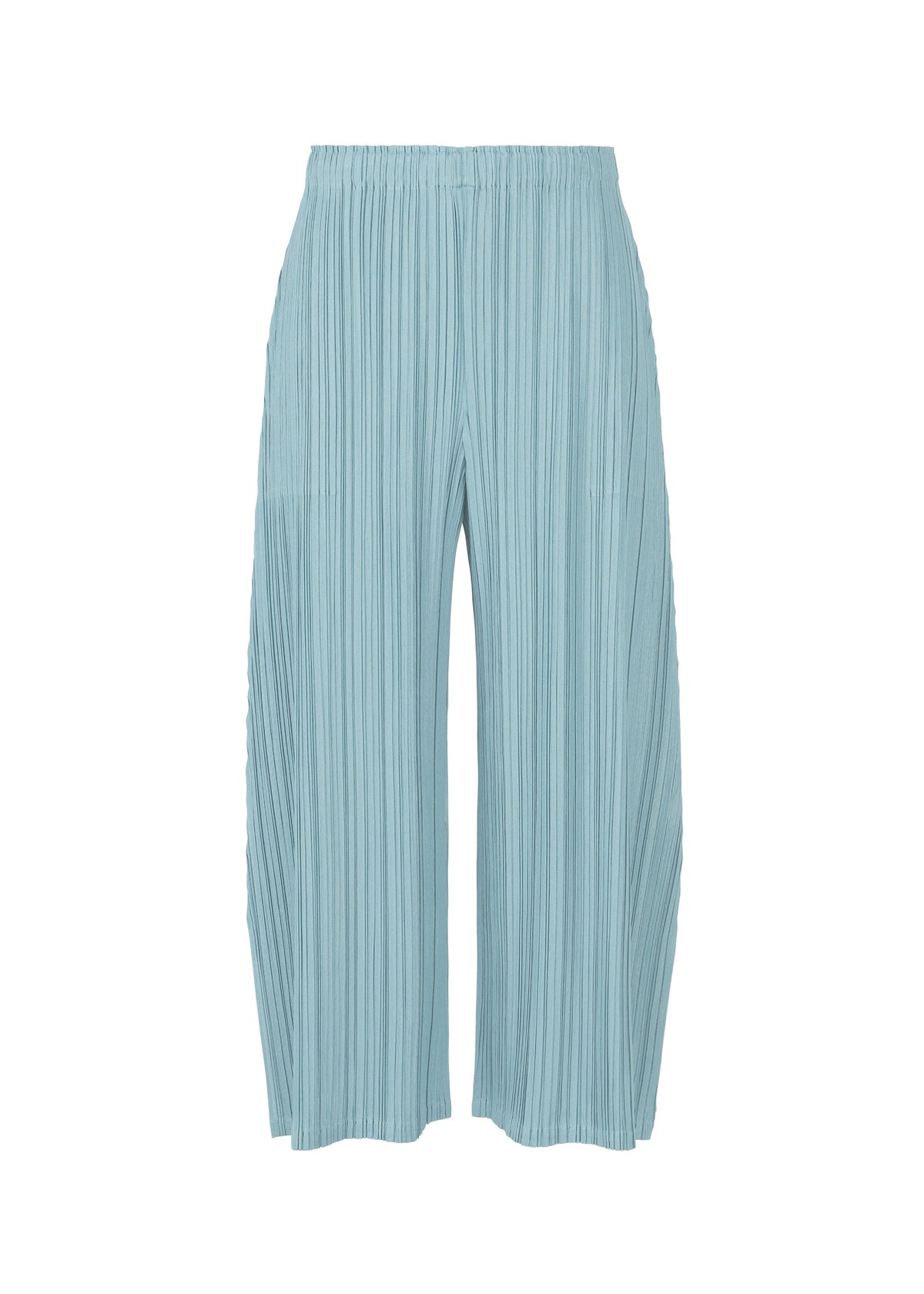 A product shot of the PLEATS PLEASE ISSEY MIYAKE MELLOW PLEATS trousers in blue grey (13).
