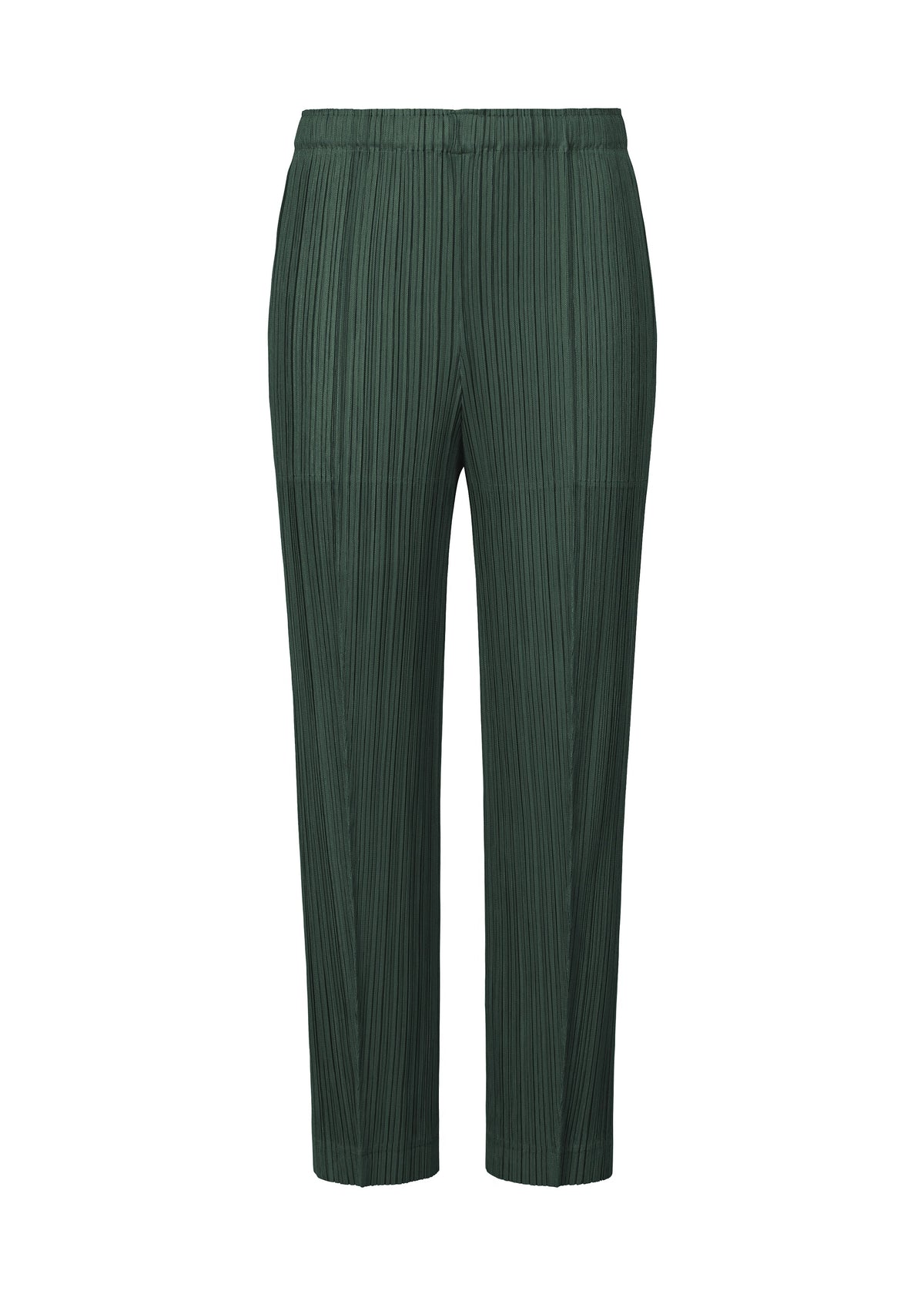 A product shot of the PLEATS PLEASE ISSEY MIYAKE THICKER BOTTOMS 1 trousers in dark green (67).