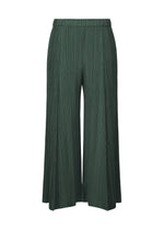 A product shot of the PLEATS PLEASE ISSEY MIYAKE THICKER BOTTOMS 1 trousers in dark green (67).