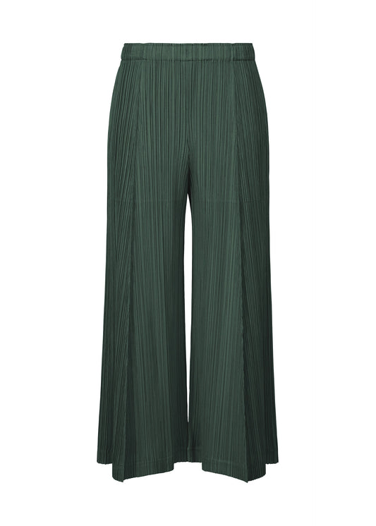 A product shot of the PLEATS PLEASE ISSEY MIYAKE THICKER BOTTOMS 1 trousers in dark green (67).