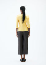 A model wears the PLEATS PLEASE ISSEY MIYAKE THICKER BOTTOMS 2 trousers.