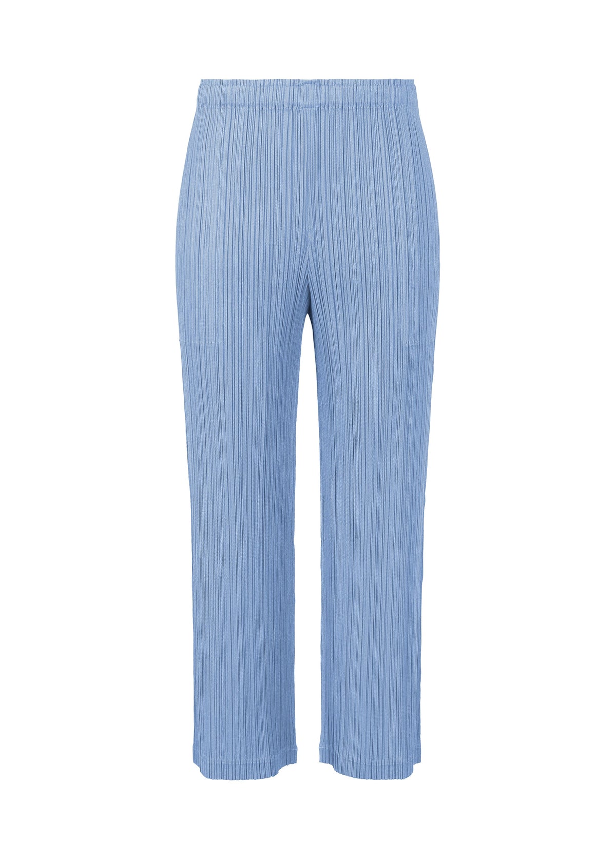 A product shot of the PLEATS PLEASE ISSEY MIYAKE THICKER BOTTOMS 2 trousers in light blue (70).