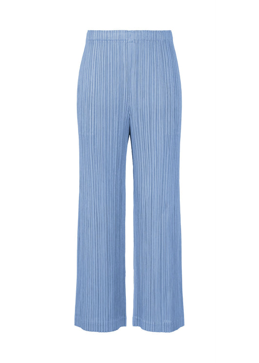 A product shot of the PLEATS PLEASE ISSEY MIYAKE THICKER BOTTOMS 2 trousers in light blue (70).