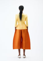 A model wears the PLEATS PLEASE ISSEY MIYAKE THICKER BOTTOMS 2 trousers.