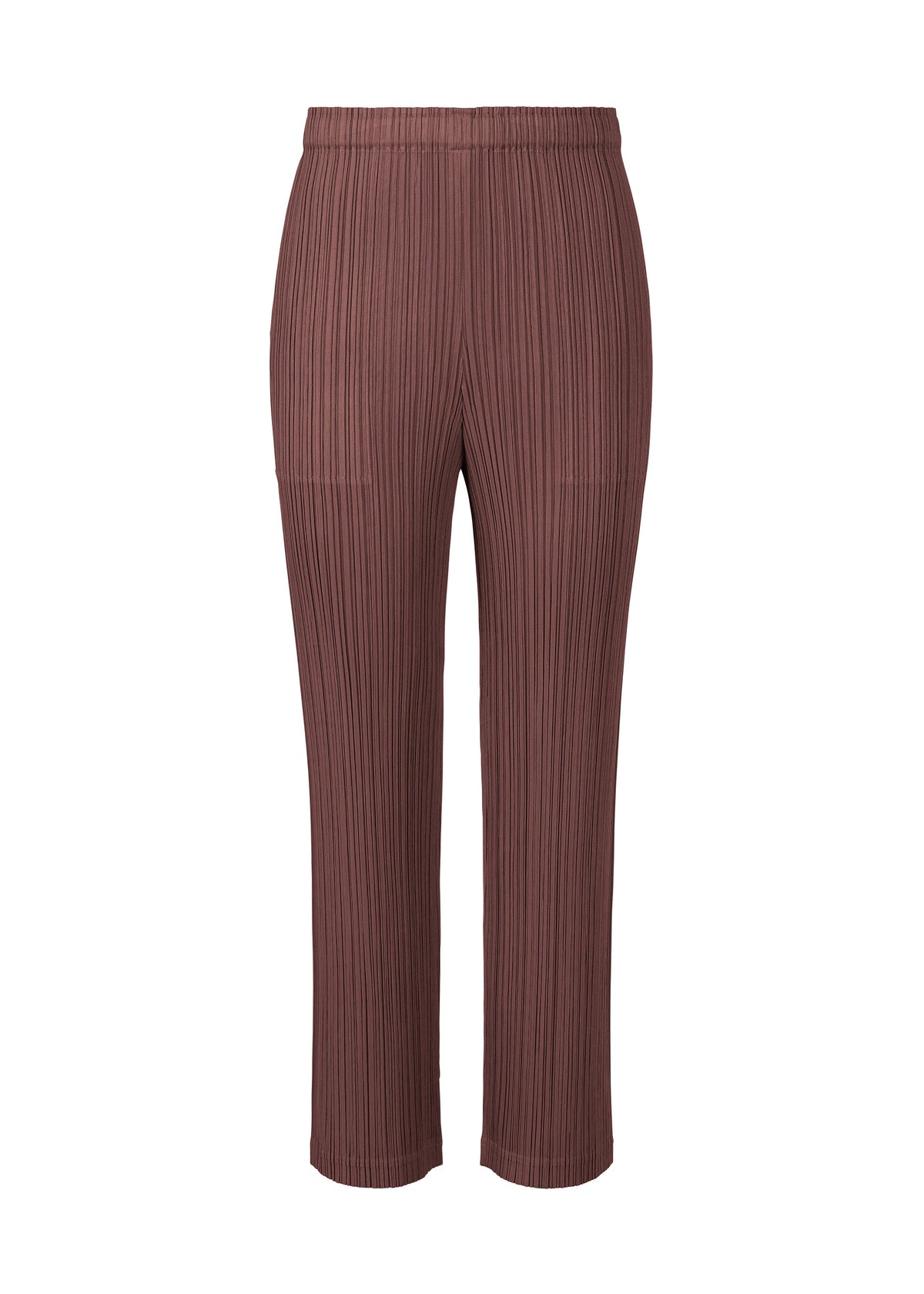 A product shot of the PLEATS PLEASE ISSEY MIYAKE LOOP BOTTOMS trousers in red brown (49).
