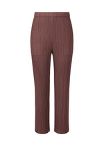A product shot of the PLEATS PLEASE ISSEY MIYAKE LOOP BOTTOMS trousers in red brown (49).