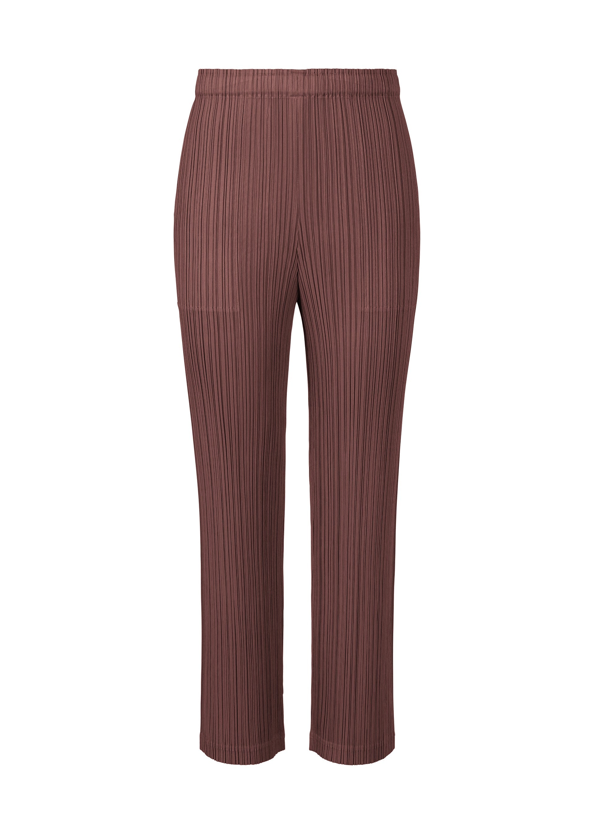 A product shot of the PLEATS PLEASE ISSEY MIYAKE LOOP BOTTOMS trousers in red brown (49).