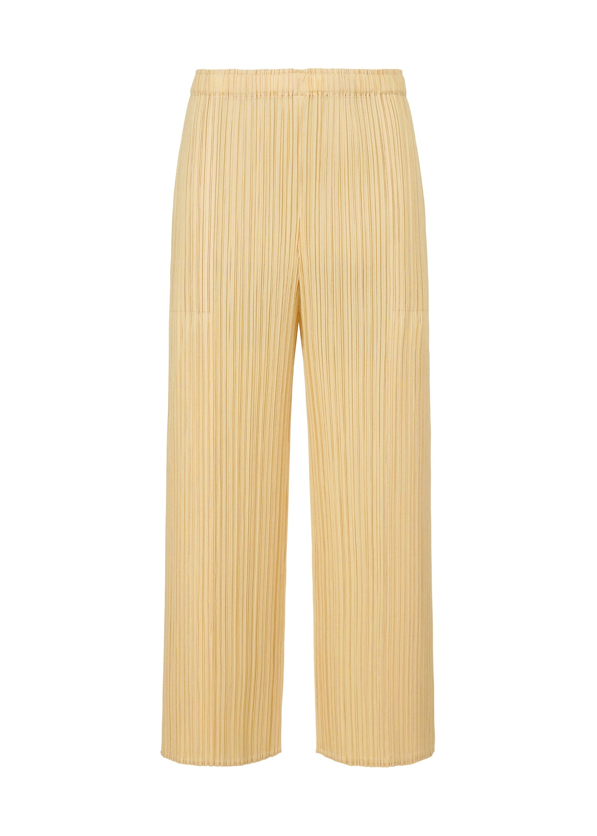A product shot of the PLEATS PLEASE ISSEY MIYAKE MERRY BICOLOR trousers in beige (41).