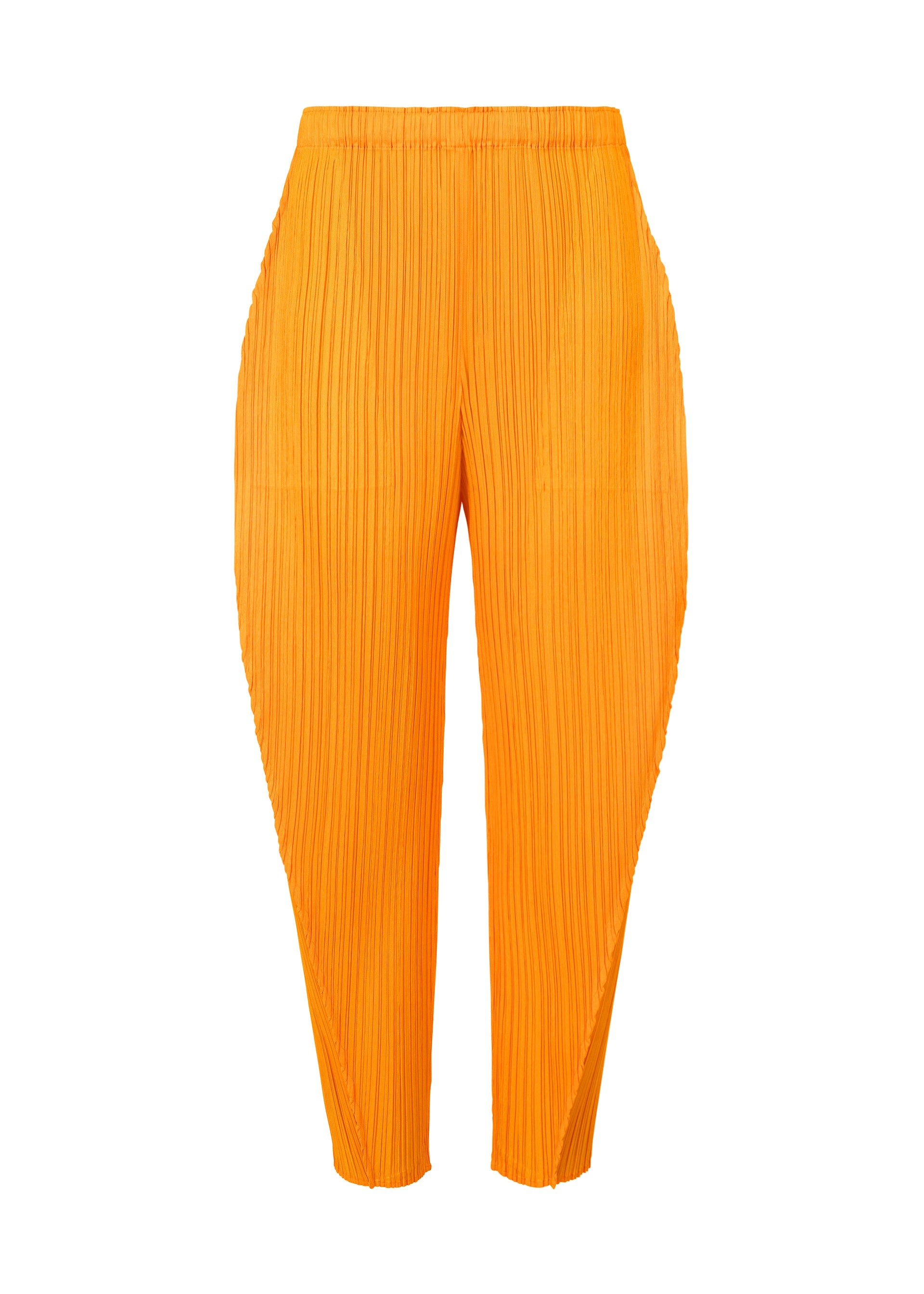 A product shot of the PLEATS PLEASE ISSEY MIYAKE LANTERN trousers in orange yellow (31).