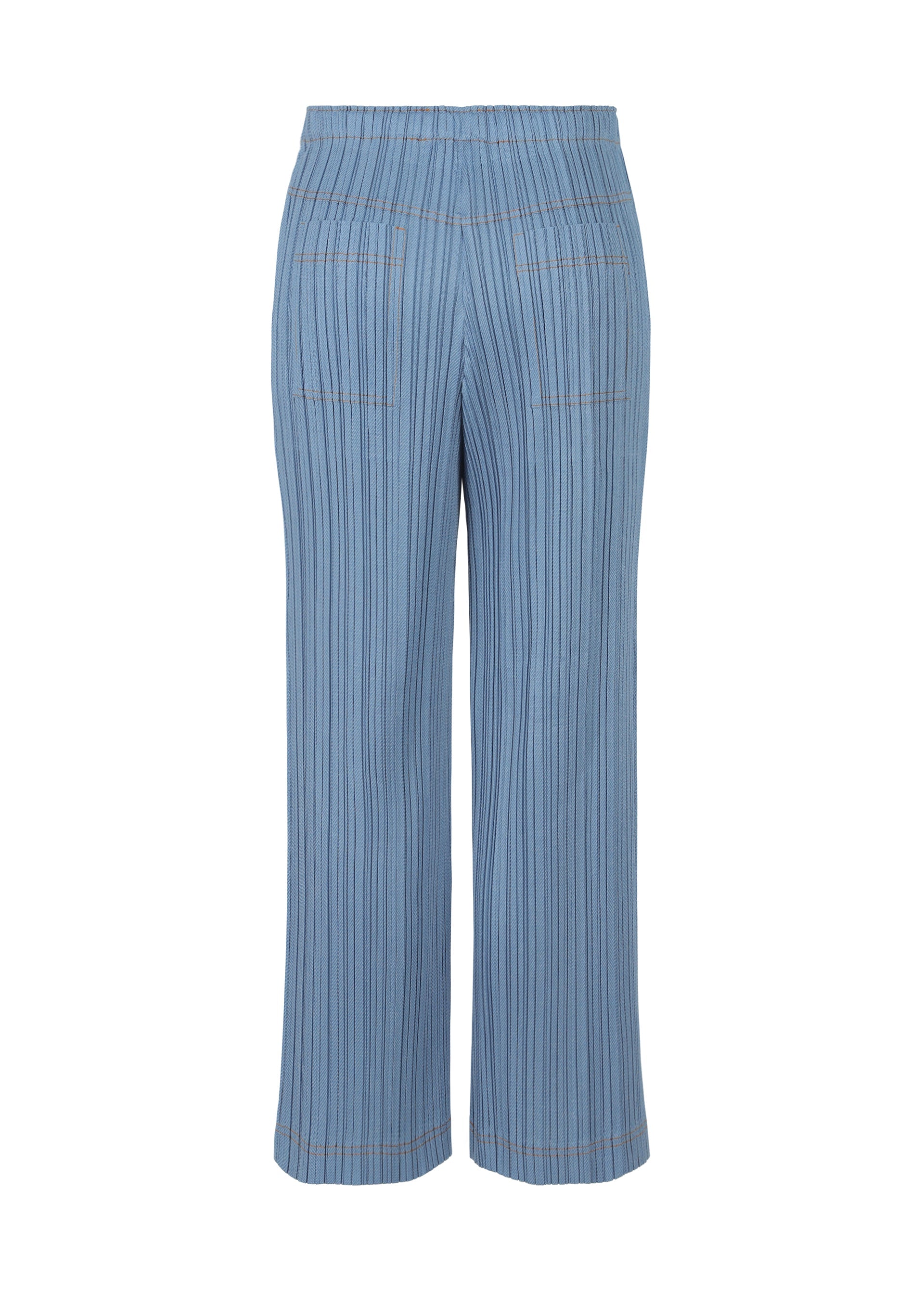 A detail shot of the PLEATS PLEASE ISSEY MIYAKE COTTON DENIM trousers.