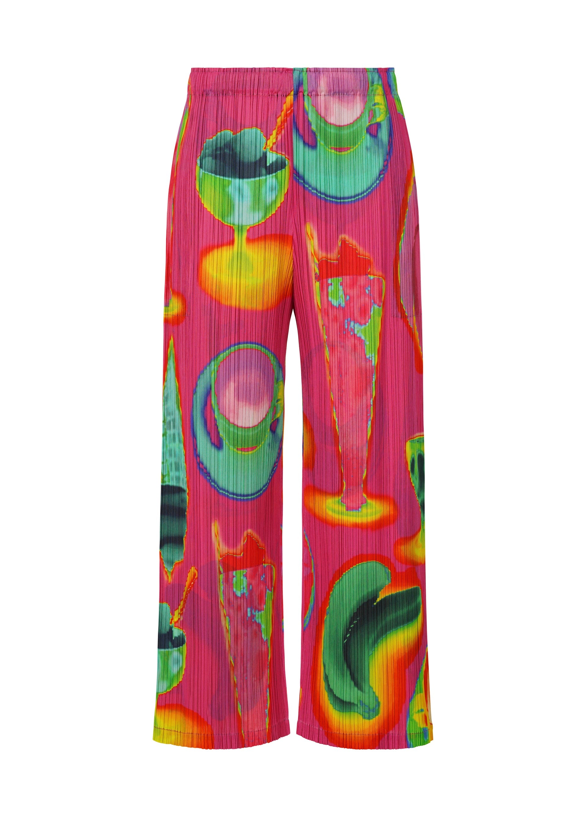 A product shot of the PLEATS PLEASE ISSEY MIYAKE THERMAL FOODS trousers in pink (22).