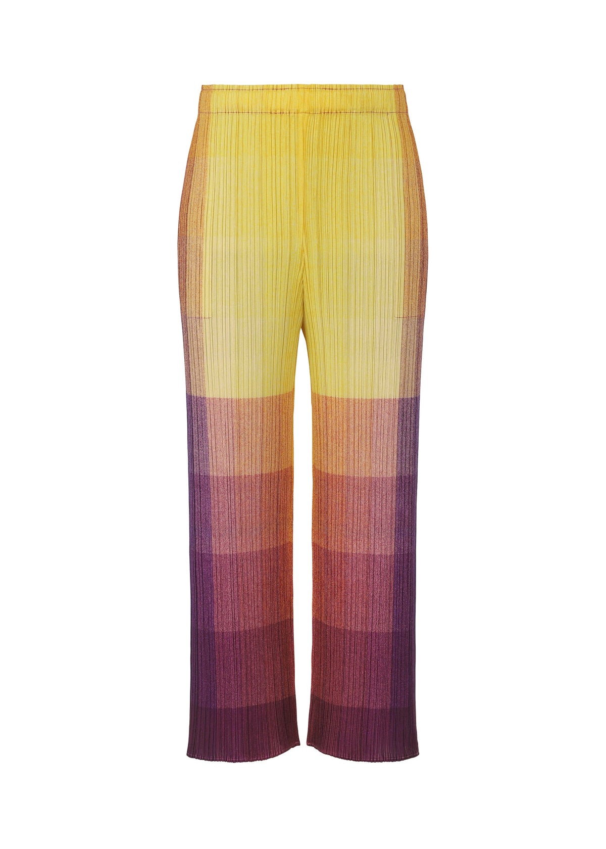 A product shot of the PLEATS PLEASE ISSEY MIYAKE PHOTON trousers in yellow (52).