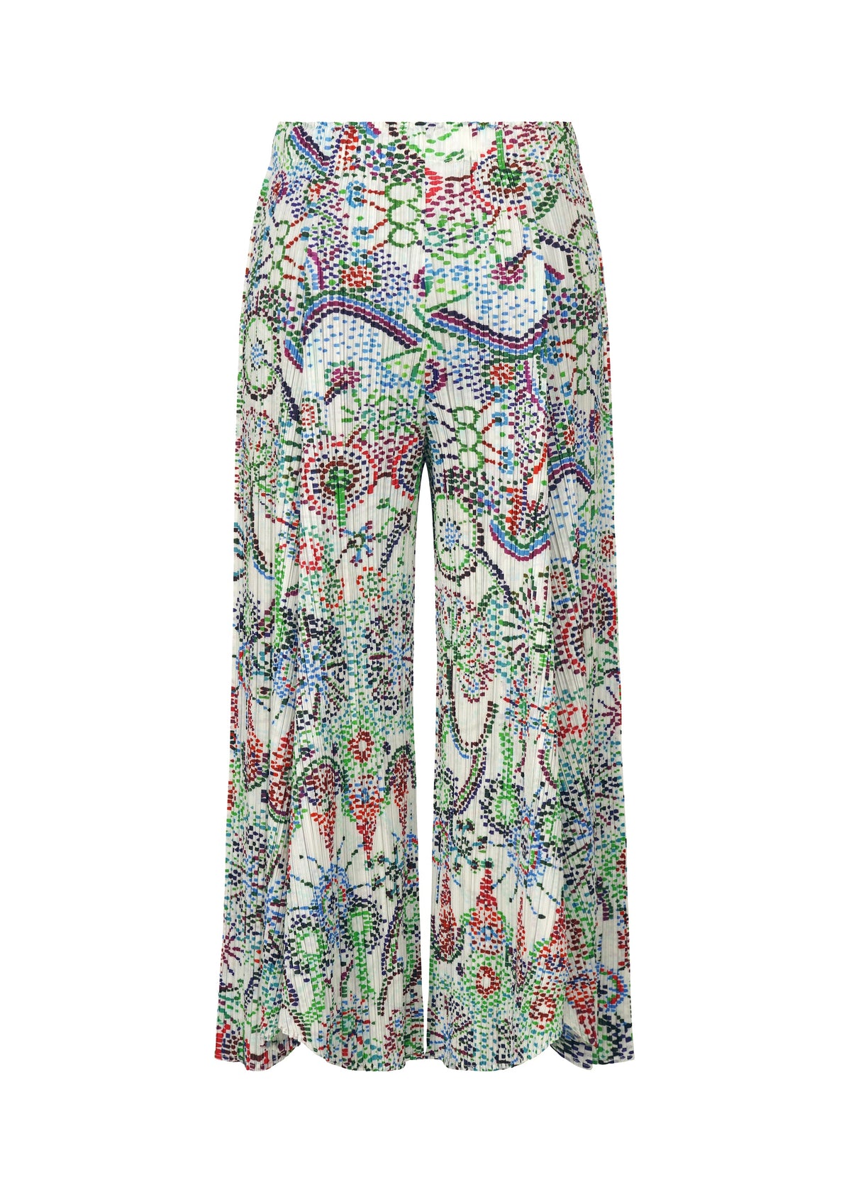 A detail shot of the PLEATS PLEASE ISSEY MIYAKE LIGHT FESTIVAL trousers.