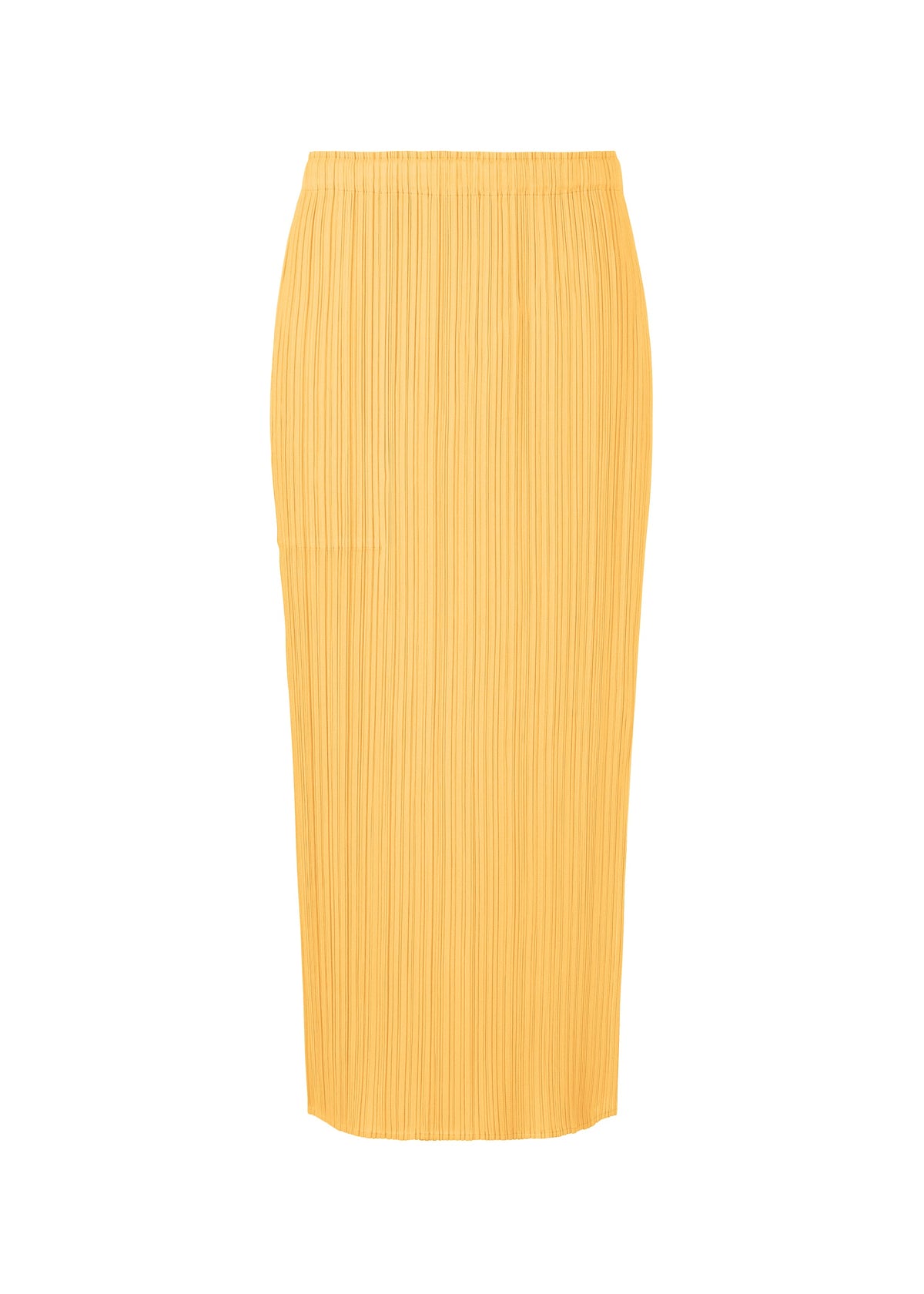 A product shot of the PLEATS PLEASE ISSEY MIYAKE MONTHLY COLORS MARCH skirt in apricot yellow (30).