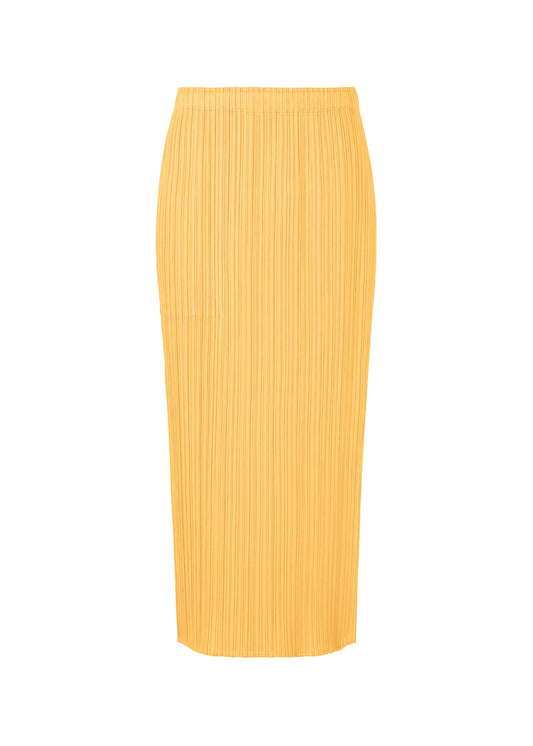 A product shot of the PLEATS PLEASE ISSEY MIYAKE MONTHLY COLORS MARCH skirt in apricot yellow (30).